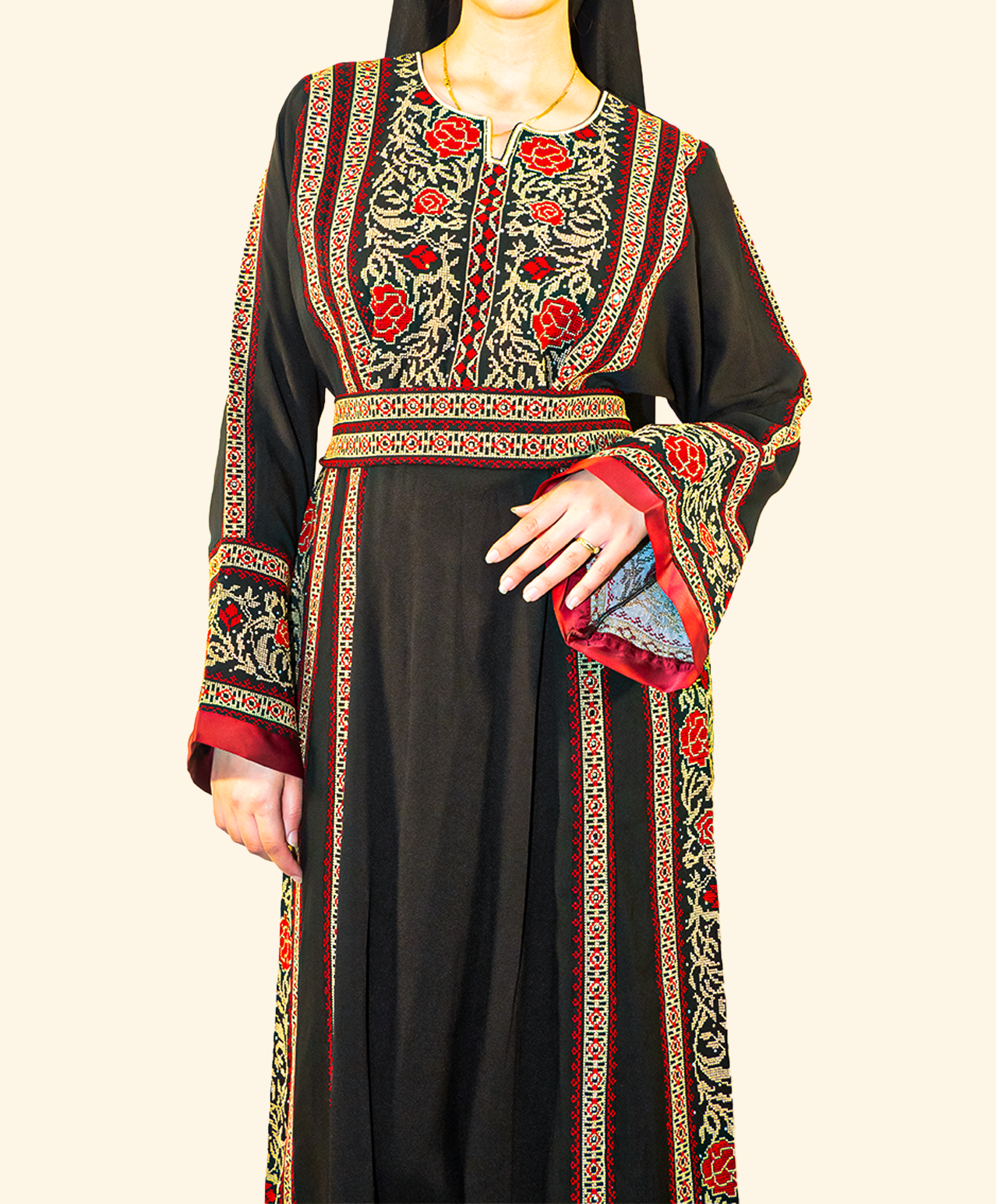 Kaftan Rose Rouge de Damas Syrianna – robe kaftan brodée