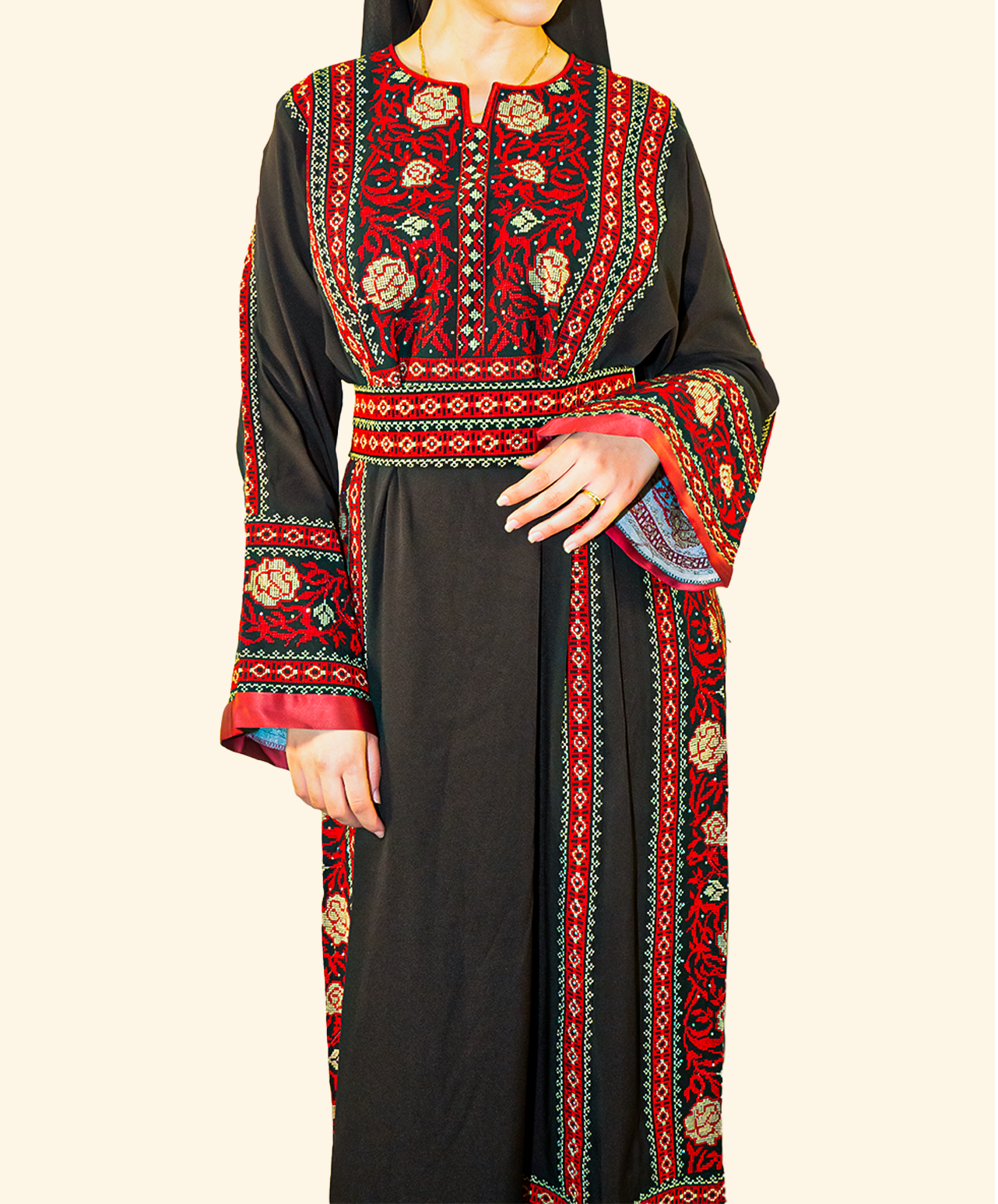 Kaftan Rose Dorée de Damas Syrianna – robe kaftan florale du Levant